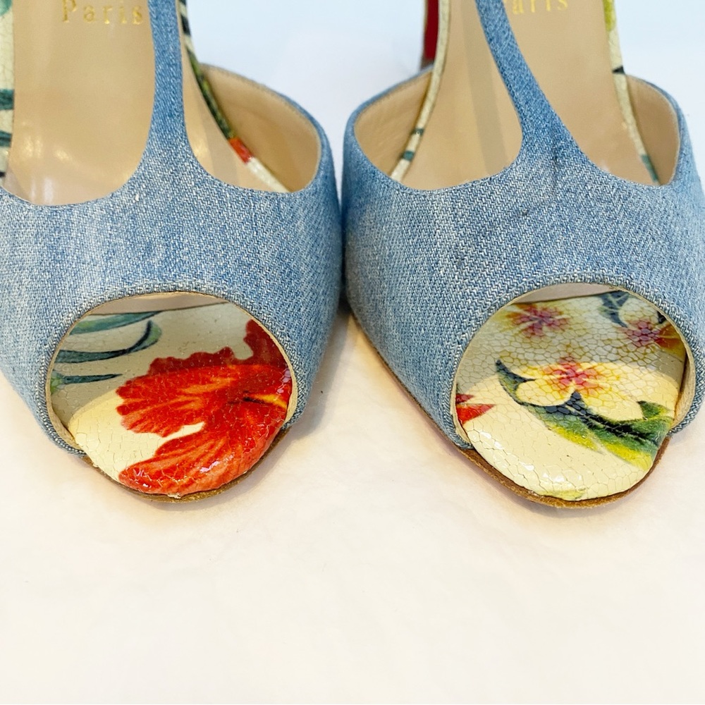 Christian Louboutin Senora 100 T-Strap Sandal Denim EU 39.5 | Red Sole - Picture 9 of 17
